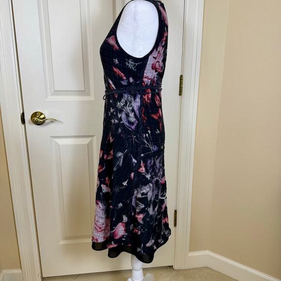 Theory Sleeveless Silk Blend Floral Dress Size 6 V-Neck Fit & Flare Midi - Picture 3 of 12